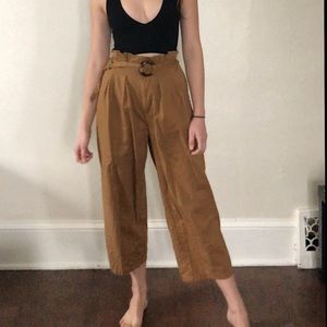 Belted Camal Paperbag Pants